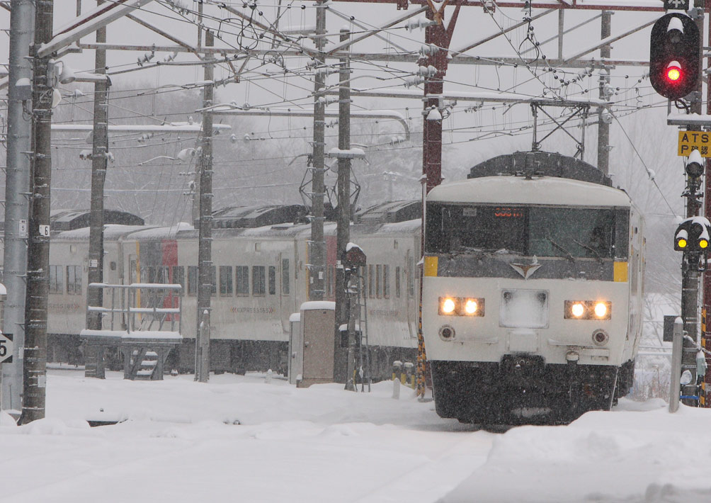 吾妻線長野原草津口駅旧線から入線　185系200番台特急「草津」